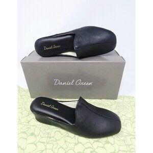Daniel Green VTG Women's 5M Kidskin Leather Glamour Slipper Wedge Mule Black